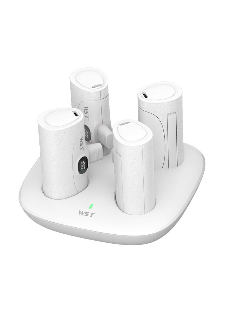 WST 4-Pack Portable Powerbank, 2 USB-C & 2 Lightning, 5000 mAh [4 PCS] Fast Charging Power Bank for Android & iOS, Shared Charging Station Dock with 4 Powerbanks Set for Home, Cafe, Office, Hotel, Restaurant, etc. (Color: White) - Image 1