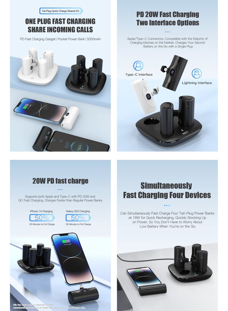 WST 4-Pack Portable Powerbank, 2 USB-C & 2 Lightning, 5000 mAh [4 PCS] Fast Charging Power Bank for Android & iOS, Shared Charging Station Dock with 4 Powerbanks Set for Home, Cafe, Office, Hotel, Restaurant, etc. (Color: White) - Image 4
