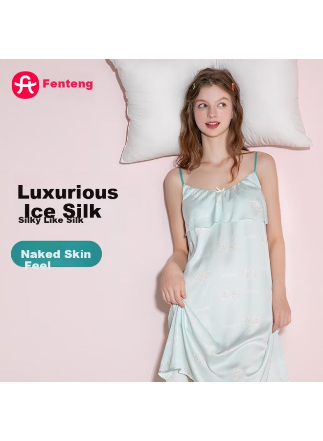Fenton Fenteng Women's Summer Ice Silk Sling Sweet Thin Home Dress - Image 1