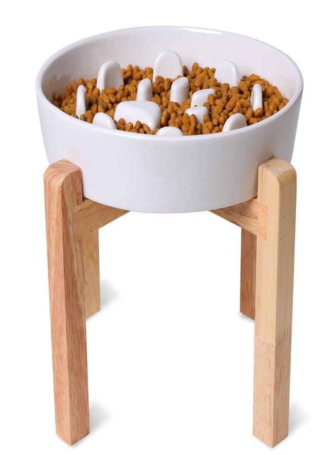 GDCZ Dog Slow Feeder Bowl, Round Ceramic Pet Food Bowl for Medium Breed, Fun Raised Dog Bowls to Slow Down Eating (White, M-1.3 Cups+Stand) - Image 1