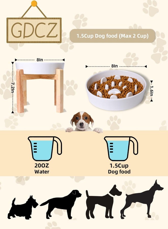 GDCZ Dog Slow Feeder Bowl, Round Ceramic Pet Food Bowl for Medium Breed, Fun Raised Dog Bowls to Slow Down Eating (White, M-1.3 Cups+Stand) - Image 2
