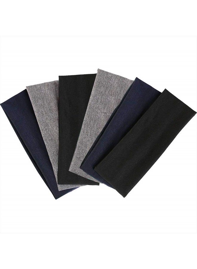 اسم المحتوى ناريلا Black Headbands, 6 Pcs Fashion Hair Bands Stretch Elastic Yoga Headband for Women Men Girls Sports Headwraps Non Slip - Image 1
