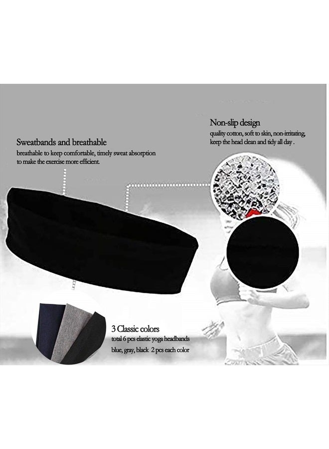 اسم المحتوى ناريلا Black Headbands, 6 Pcs Fashion Hair Bands Stretch Elastic Yoga Headband for Women Men Girls Sports Headwraps Non Slip - Image 3