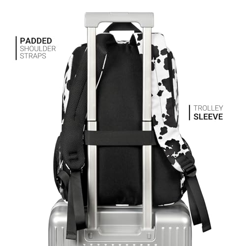ZORFIN 26L Backpack for College, and Travel: Water Resistant Bookbag - Cow Print Black - Image 5