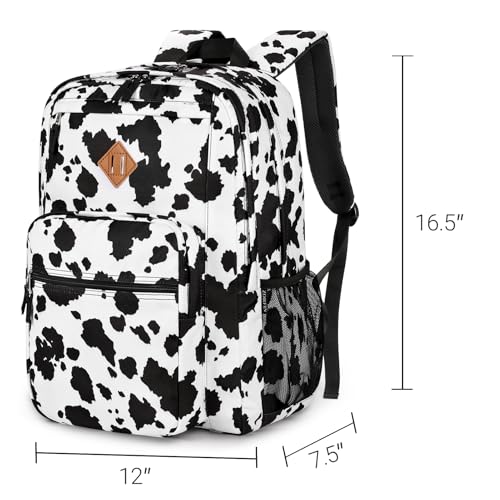 ZORFIN 26L Backpack for College, and Travel: Water Resistant Bookbag - Cow Print Black - Image 3
