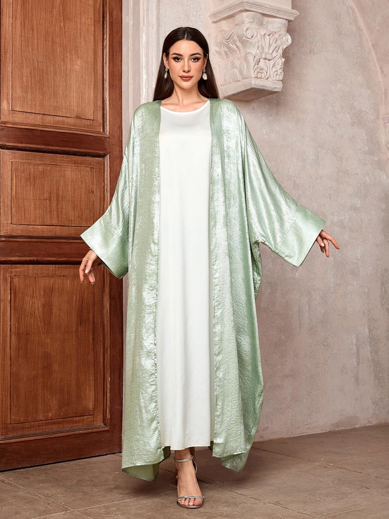 MedeShe Shiny Party Abaya Ramadan Eid Batwing Open Kimono Dubai Muslim Damen Abayas For Women Kaftan Dress Islamic Clothing (Green, One Size) - Image 2
