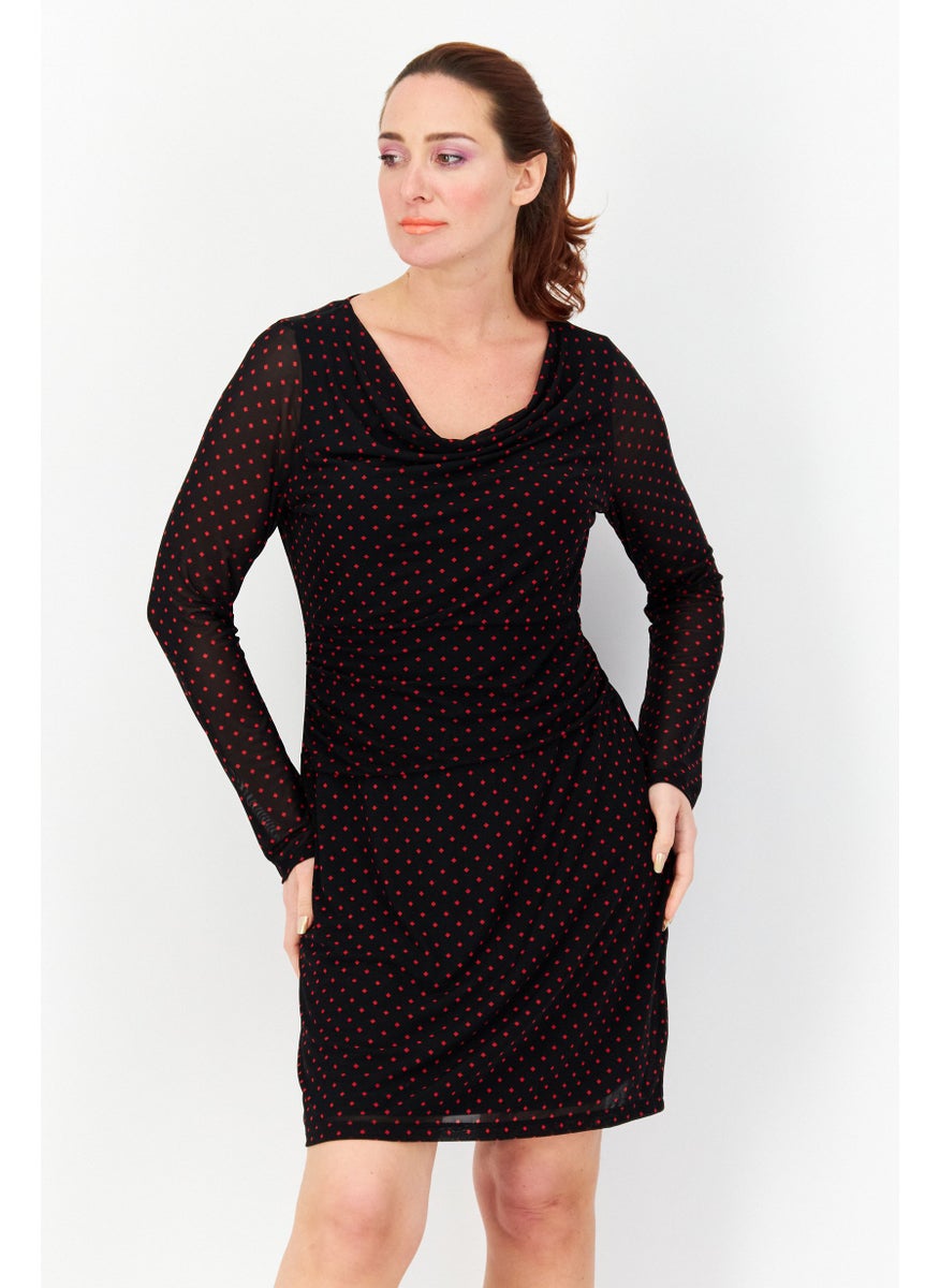 Zero Women Allover Print Mini Casual Dress, Black  - Image 1