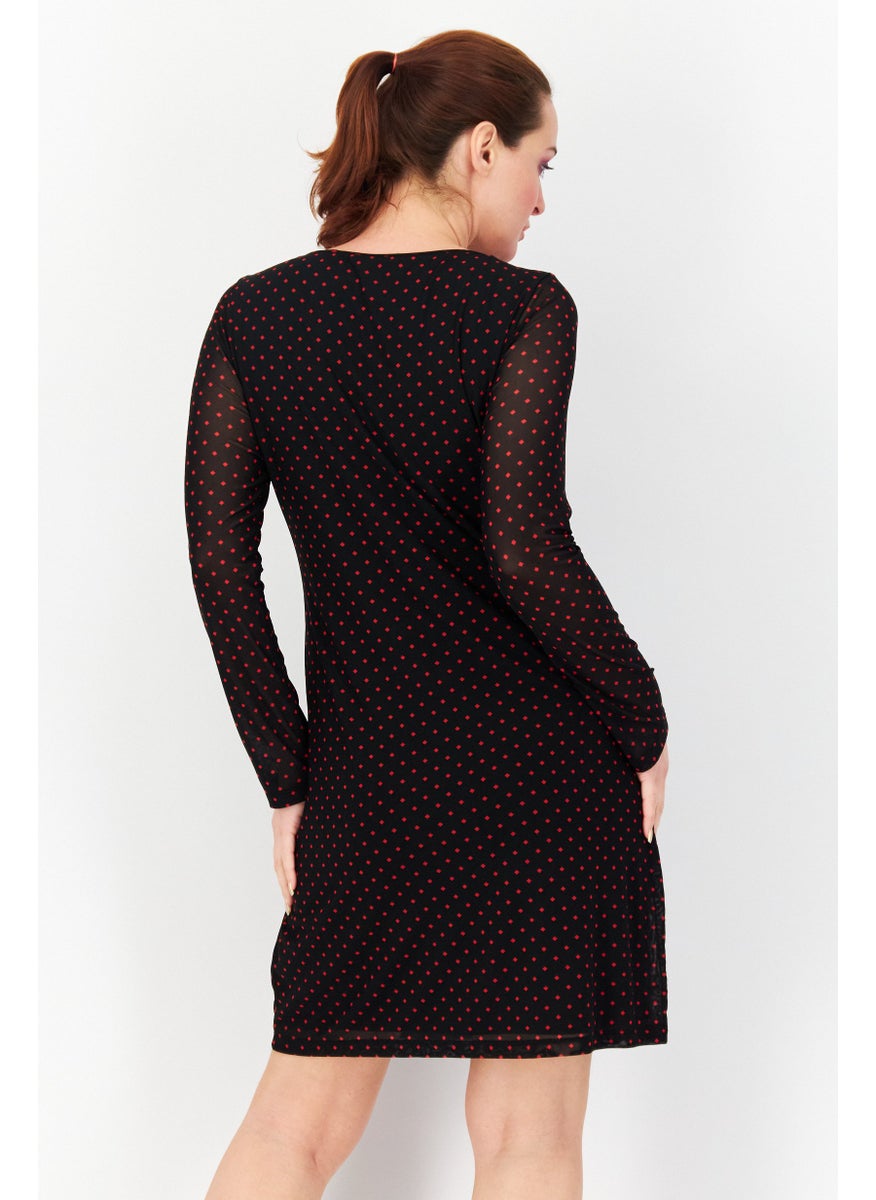Zero Women Allover Print Mini Casual Dress, Black  - Image 4