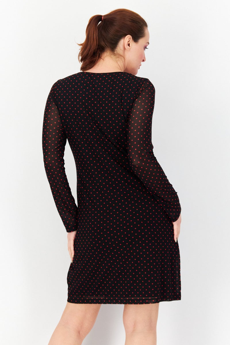 Zero Women Allover Print Mini Casual Dress, Black - Image 4