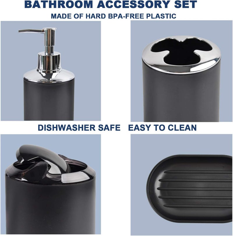 CERBIOR Bathroom Accessories Set 8 Pcs Bath Ensemble Includes Soap Dispenser, Toothbrush Holder, Toothbrush Cup, Soap Dish, Qtip Holder Dispenser for Housewarming Gift (8-Black) - Image 3