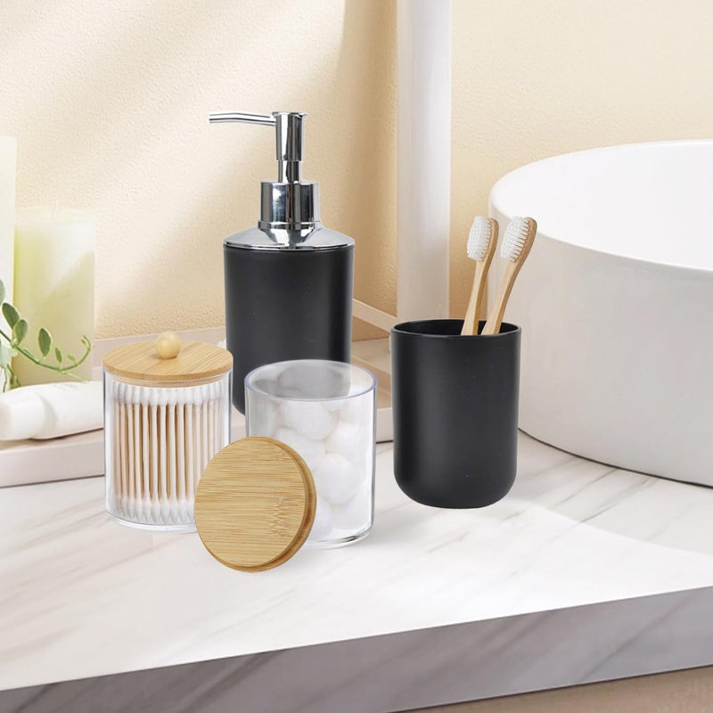 CERBIOR Bathroom Accessories Set 8 Pcs Bath Ensemble Includes Soap Dispenser, Toothbrush Holder, Toothbrush Cup, Soap Dish, Qtip Holder Dispenser for Housewarming Gift (8-Black) - Image 4