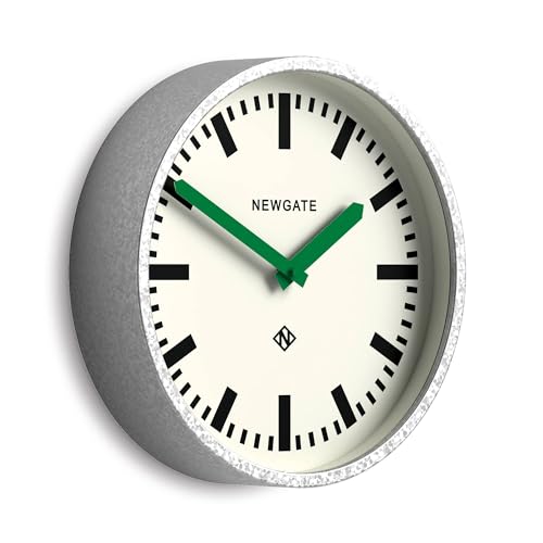 NEWGATE® Luggage Wall Clock | Modern Retro Metal Station Clock | 30cm | Deep galvanised Metal case with Green Hands | Contemporary Vintage Style for Kitchen, Living Room or Office - Image 2