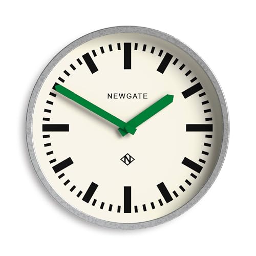 NEWGATE® Luggage Wall Clock | Modern Retro Metal Station Clock | 30cm | Deep galvanised Metal case with Green Hands | Contemporary Vintage Style for Kitchen, Living Room or Office - Image 1