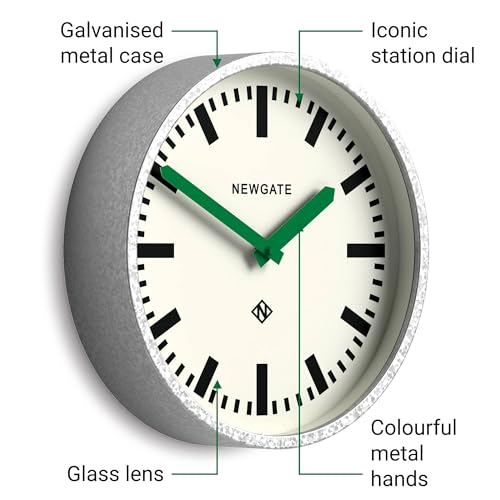 NEWGATE® Luggage Wall Clock | Modern Retro Metal Station Clock | 30cm | Deep galvanised Metal case with Green Hands | Contemporary Vintage Style for Kitchen, Living Room or Office - Image 5