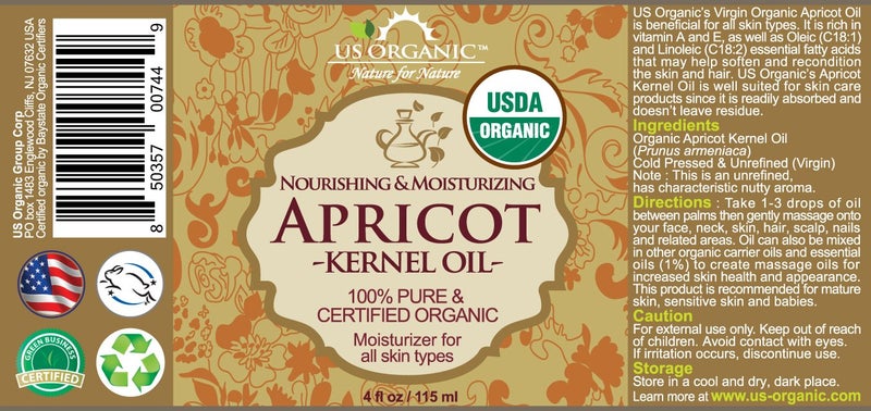US Organic Apricot Kernel Oil, USDA Certified Organic,100% Pure & Natural, Cold Pressed Virgin, Unrefined in Amber Glass Bottle w/Glass Eyedropper for Easy Application (4 oz (Large)) - Image 2