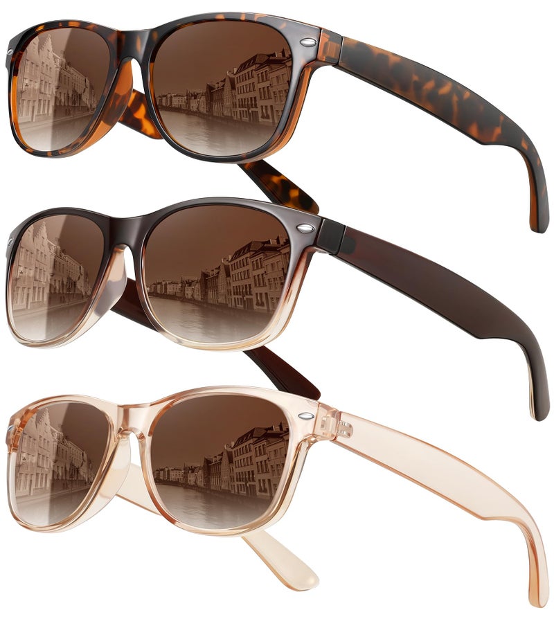 MEETSUN Classic Polarized Sunglasses for Women Men Trendy Retro Vintage Sun Glasses for Driving UV Protection 3 Pack Leopard Brown Gradient - Image 1