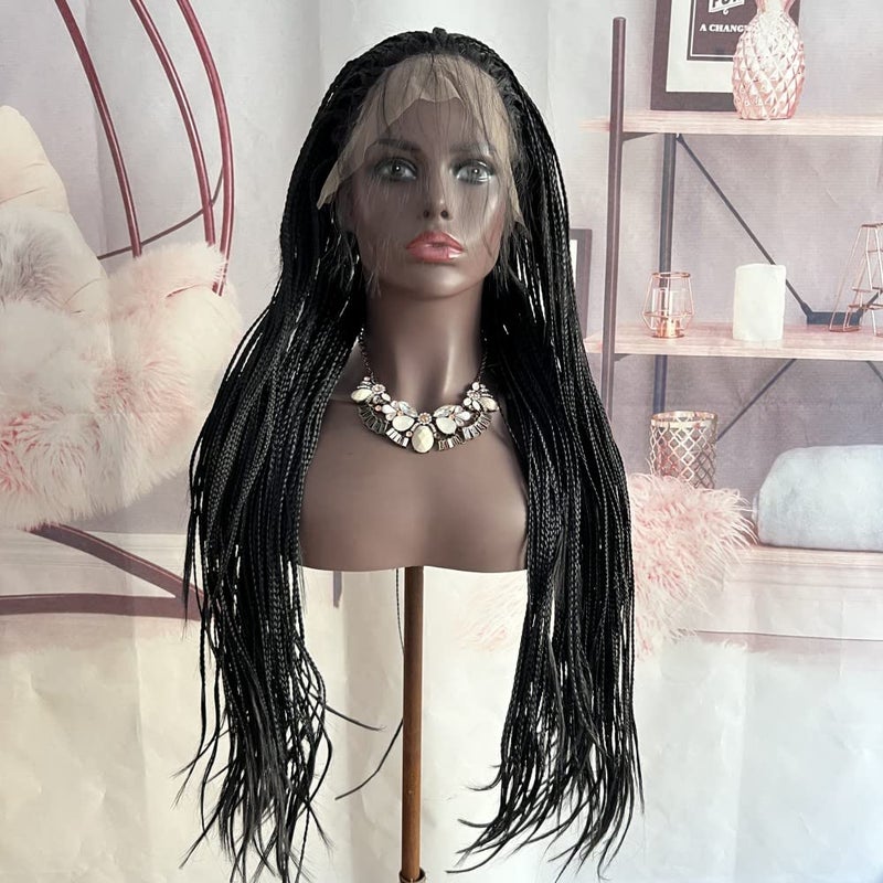 Choshim Micro Braided Lace Front Wig  Heat Resistant Synthetic Twist Braid Half Hand Tied Front Lace Wig 22inches Free Part with Baby Hair  Black 200 Strands Braid
