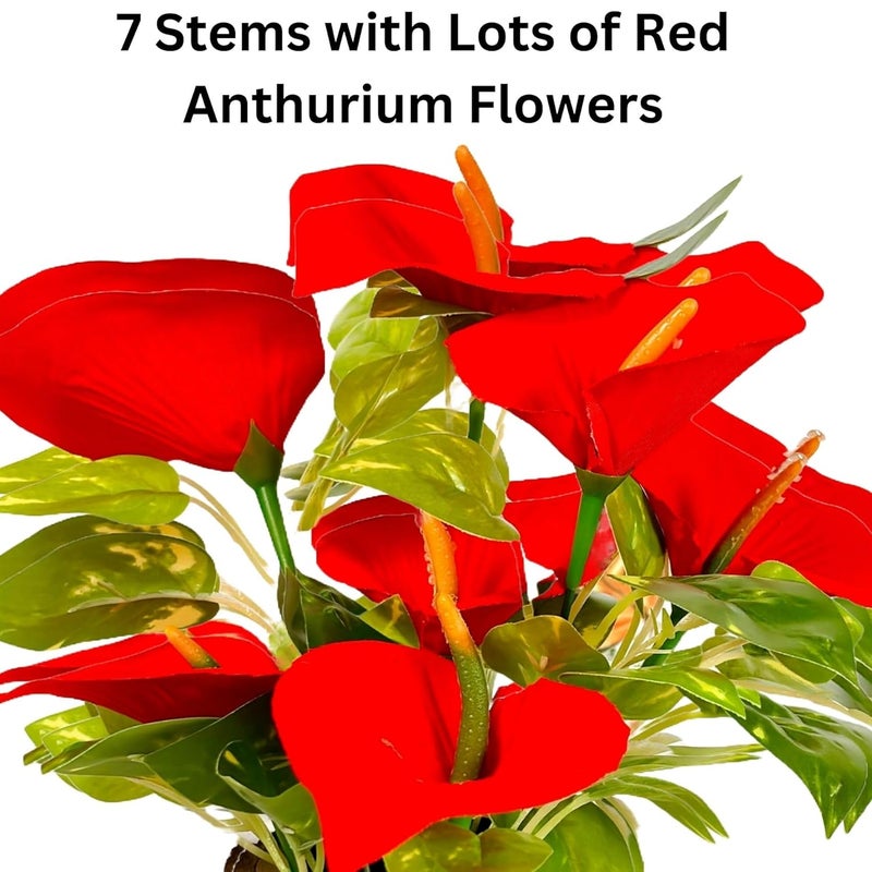 Dekorly Artificial Sunflowers, Rose, Anthurium Fake Flowers Potted Artificial Plants Decorative Artificial Flowers Indoors for Home Office | Natural Wooden Pot (Anthurium, Height : 18CM) - Image 3