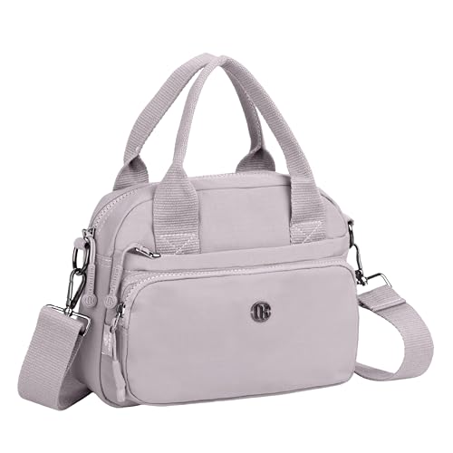 TS WITH TECHSUN Women Crossbody Sling Bag Handbag for Travel Office Shopping Casual Use, Waterproof Nylon Shoulder Purse with Adjustable Strap Multipocket Compact Organizer (Light Grey) - Image 1