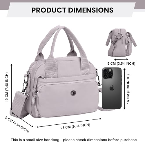 TS WITH TECHSUN Women Crossbody Sling Bag Handbag for Travel Office Shopping Casual Use, Waterproof Nylon Shoulder Purse with Adjustable Strap Multipocket Compact Organizer (Light Grey) - Image 2