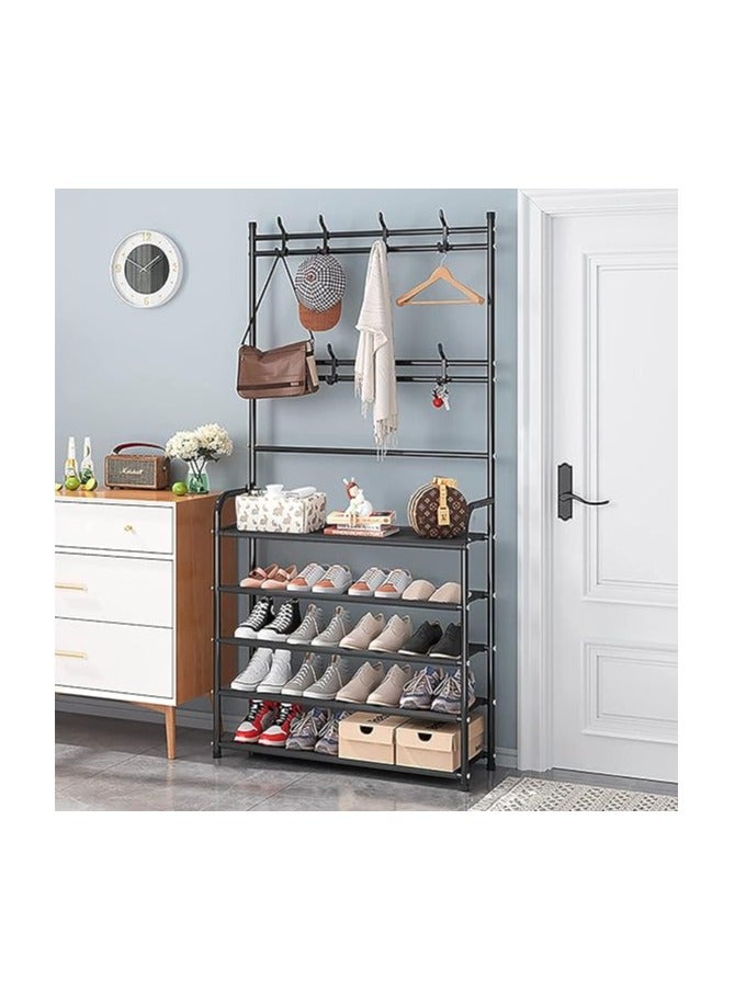Versatile Entryway Organizer – 5 Tier Shoe Rack with Clothes and Bag Hangers, Stylish Metal Design, Space Saving and Perfect for Home or Office - Image 2