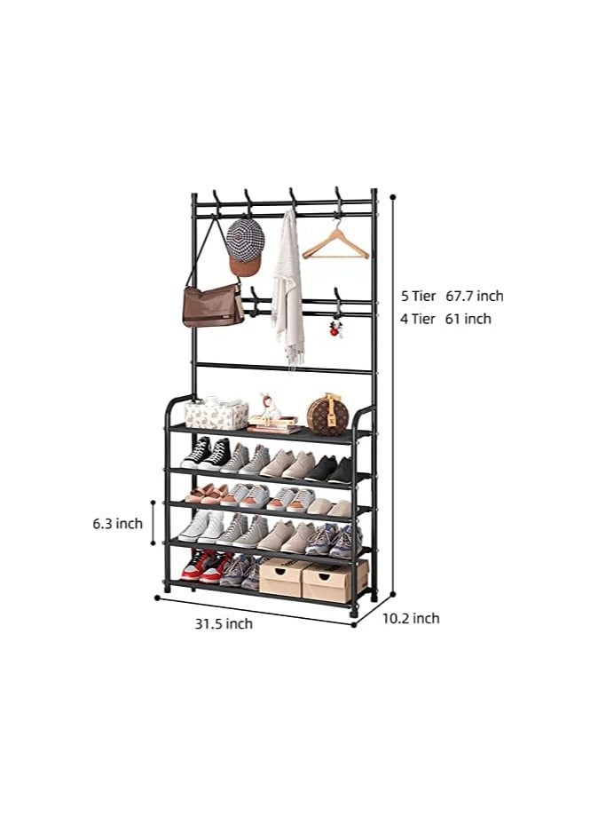Versatile Entryway Organizer – 5 Tier Shoe Rack with Clothes and Bag Hangers, Stylish Metal Design, Space Saving and Perfect for Home or Office - Image 4