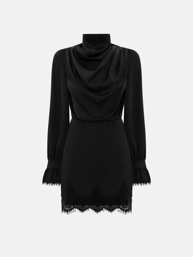 ليتشي Satin mini dress with draping on the bodice and lace