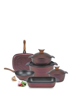 NeoKlein 9-Piece Non-Stick Granite Square Cookware Set 3 Pots (20-24-30) + Wok 30 + Casserole 36 + Double Grill 36-Royal  - Image 2