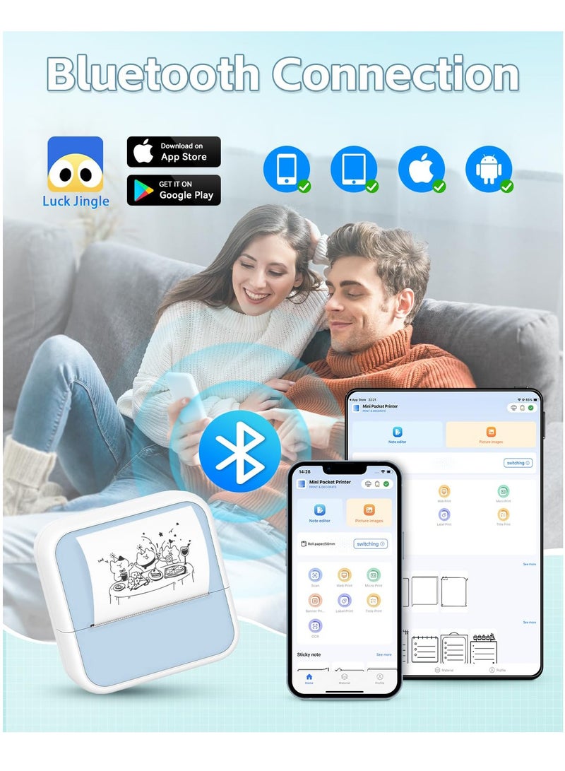 طابعة صغيرة مزودة بملصقات للتعلم والاستخدام المكتبي، وحدة طباعة، طابعات بلوتوث بدون حبر، صانع ملصقات، طابعة حرارية محمولة بتقنية بلوتوث، ملصقات لاسلكية، طابعة حرارية محمولة للملاحظات، المجلات، مشاريع اصنعها بنفسك، هدايا للأطفال - Image 2