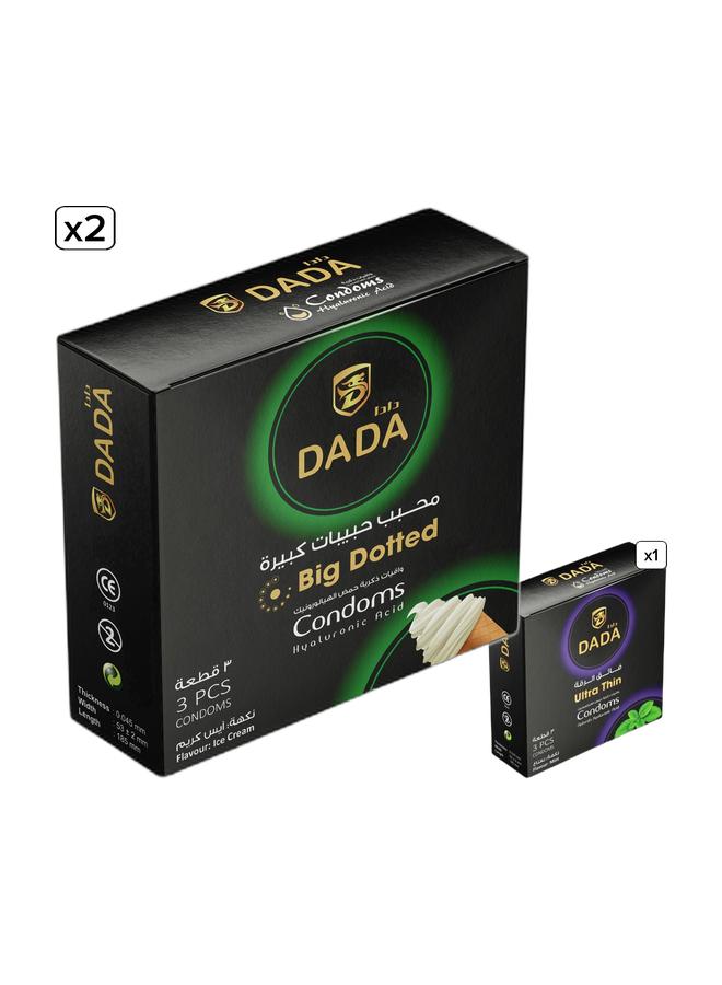دادا عبوة 3 واقيات ذكرية منقّطة كبيرة + 3 واقيات ذكرية فائقة النحافة (باقة) - Image 1