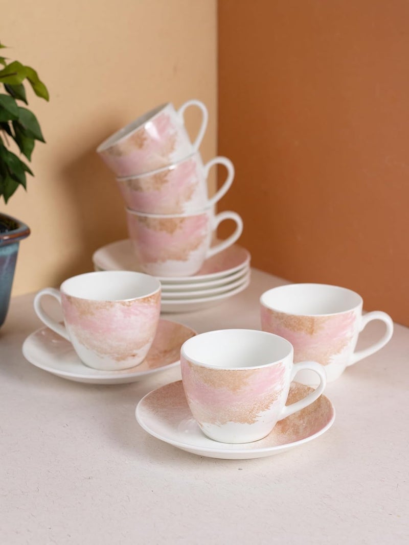 JCPL Fine Ceramic Printed Cup Saucer Set of 12 6 Cups 6 Saucers 180 ml Each Lava L10 - Image 1