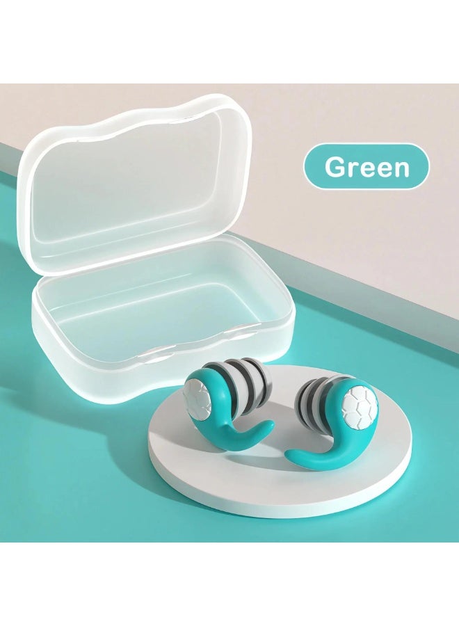 زوج واحد من سدادات الأذن السيليكونية ثلاثية الطبقات، قابلة لإعادة الاستخدام، مريحة في الاستخدام، مع خاصية تقليل الضوضاء، مناسبة للسباحة والنوم والدراسة والعمل والسفر والحفلات الموسيقية والتأمل (أخضر) - Image 1