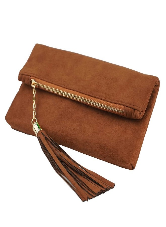 JNB Women's Faux Microsuede Foldover Mini Pouch Clutch Purse Small Evening Bag with Twill Lining Gold Metallic Finish 8.4 x 4.8 x 0.7 Inches - Image 5
