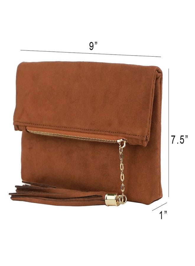 JNB Women's Faux Microsuede Foldover Mini Pouch Clutch Purse Small Evening Bag with Twill Lining Gold Metallic Finish 8.4 x 4.8 x 0.7 Inches - Image 4