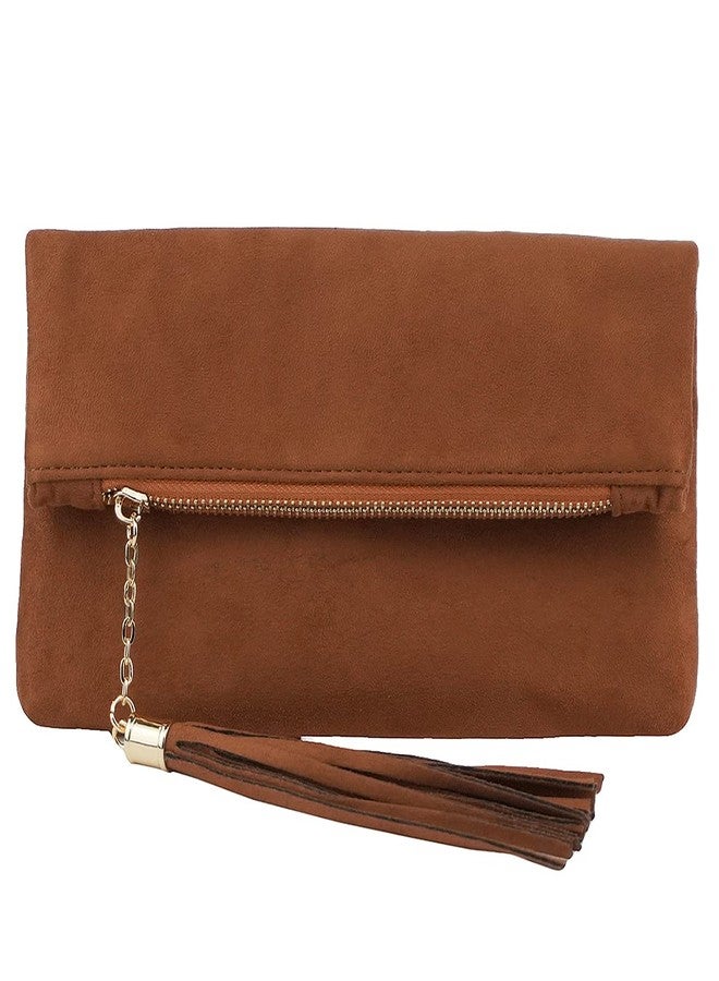 JNB Women's Faux Microsuede Foldover Mini Pouch Clutch Purse Small Evening Bag with Twill Lining Gold Metallic Finish 8.4 x 4.8 x 0.7 Inches - Image 1
