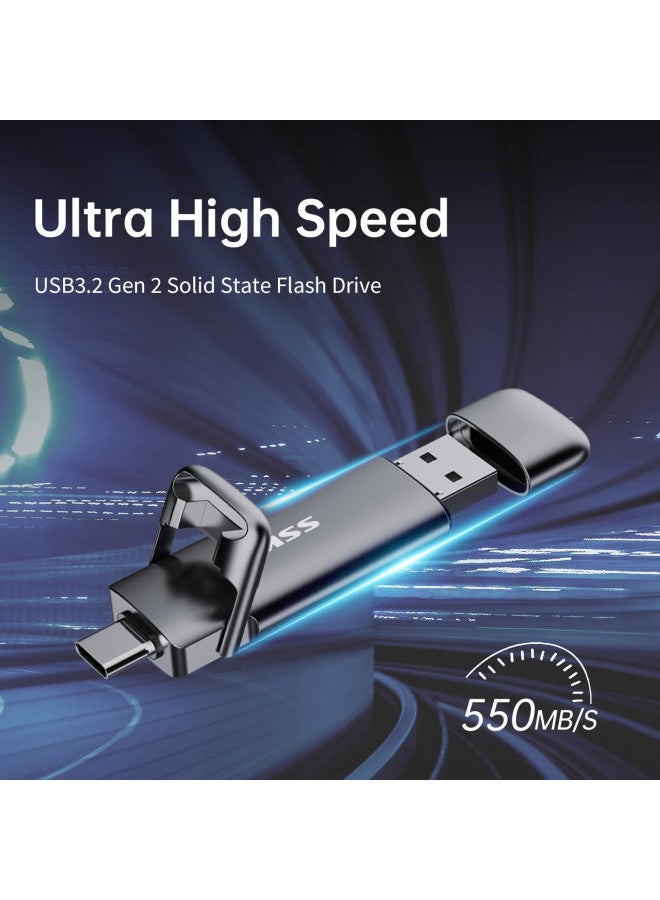 SSK محرك فلاش SSK بسعة 128 جيجابايت مزدوج USB C، 2 في 1 نوع C + USB A 3.2 جين 2، محرك ثابت بسرعة تصل إلى 550 ميجابايت/ثانية، تخزين بيانات لموبايل آيفون 15، ثندربولت 3، هاتف أندرويد، تابلت، لابتوب - Image 1