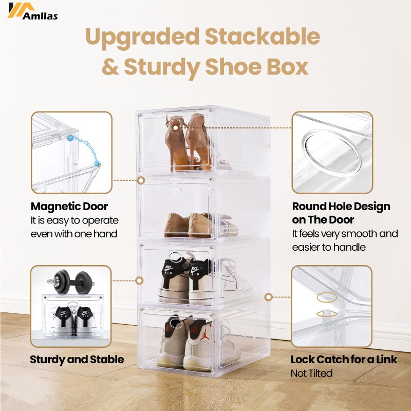 Amllas 12 Pack Clear Shoe Boxes Stackable,Shoe Storage Boxes for Closet,Sturdy Shoe Box Storage Containers with Clear Door,Sneaker Storage,Easy to Assemble,Fit up to US Size 12(13.8â€x 9.84â€x 7.1â€) - Image 3