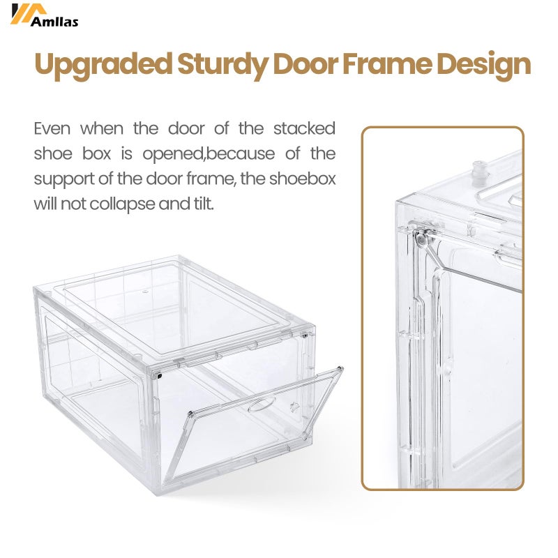 Amllas 12 Pack Clear Shoe Boxes Stackable,Shoe Storage Boxes for Closet,Sturdy Shoe Box Storage Containers with Clear Door,Sneaker Storage,Easy to Assemble,Fit up to US Size 12(13.8â€x 9.84â€x 7.1â€) - Image 5