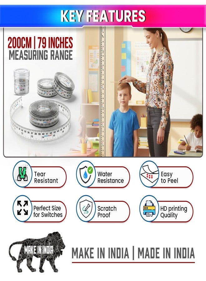 amiciTools Self-Adhesive Height Measuring Tape Ruler 200 cm / 79 Inch – Peel & Stick Growth Chart for Kids Height Measurement, Wall Mounted Measuring Scale for Home, School & DIY Use (Pack of 2) - Image 3