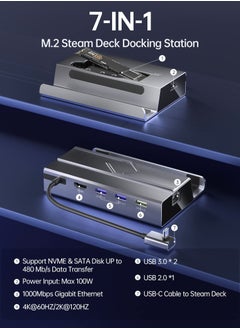 KASTWAVE M.2 Docking Station for Steam Deck, 7 in 1 Docking Station with SSD Port HDMI 2.0 4K@60Hz, Gigabit Ethernet, 3 USB and Full Speed USB-C Charge Port Compatible with Valve Steam Deck  - Image 2