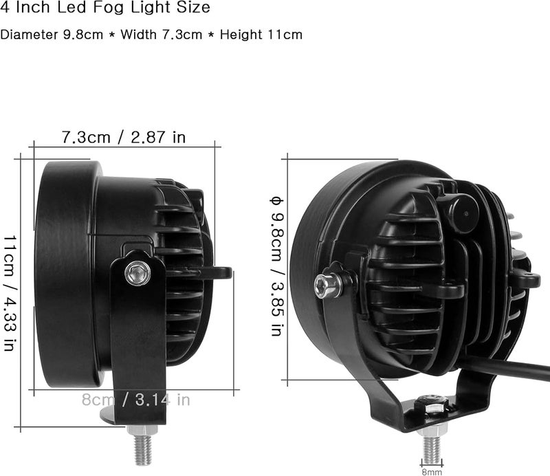 XuanBaOffroad 4 Inch Round Led Fog Lights 4x4 Off Road Pod Light Flood Beam Driving Lamp for Pickup Truck Car Boat SUV 4WD ATV 12V 24V Tractor Motorcycle Work Light (Pack of 2)… - Image 2