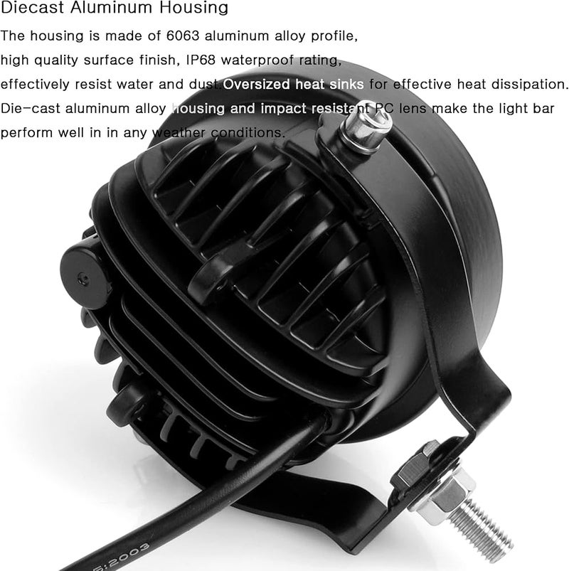 XuanBaOffroad 4 Inch Round Led Fog Lights 4x4 Off Road Pod Light Flood Beam Driving Lamp for Pickup Truck Car Boat SUV 4WD ATV 12V 24V Tractor Motorcycle Work Light (Pack of 2)… - Image 5