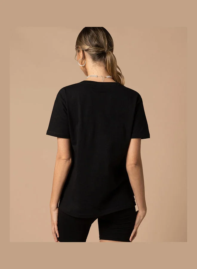 Styli Parental Advisory Foil Print Regular Fit Tshirt by Styli