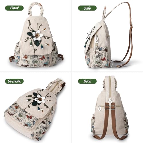 AULUDA Ladys Convertible Sling Bag, Hand Craft Artisan Purse, Girls Beautiful Canvas Premium Casual Day Mini Backpack for Women (Flower Bee) - Image 3