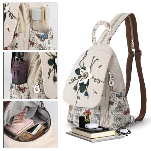 AULUDA Ladys Convertible Sling Bag, Hand Craft Artisan Purse, Girls Beautiful Canvas Premium Casual Day Mini Backpack for Women (Flower Bee) - Image 2