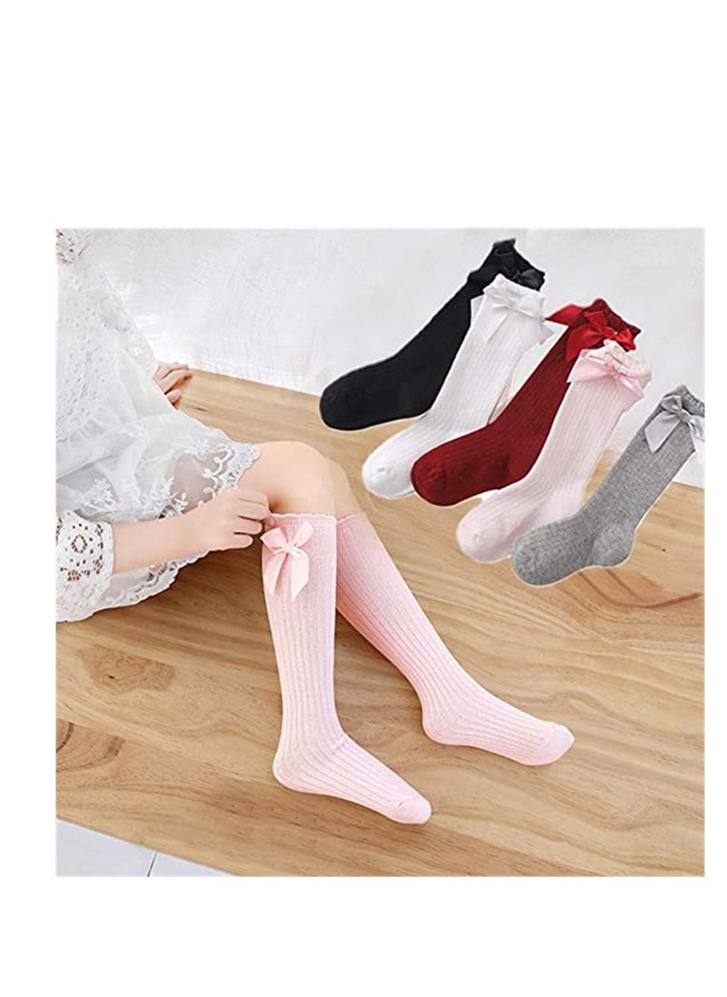 SYOSI - Baby Long Socks 5 Pairs Knee High Socks Newborn Infants Toddlers Girls Tube Ruffled Uniform Long Stockings, Long Cotton Socks - Image 1