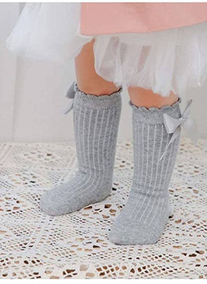 SYOSI - Baby Long Socks 5 Pairs Knee High Socks Newborn Infants Toddlers Girls Tube Ruffled Uniform Long Stockings, Long Cotton Socks - Image 1