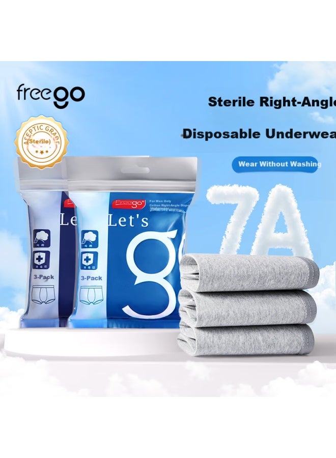 Free Go Freego Pure Cotton Boxer Briefs For Men, Disposable, Sterilized, No-wash, Travel, Business, Mixed Colors, 6 Pairs, XL - Image 1
