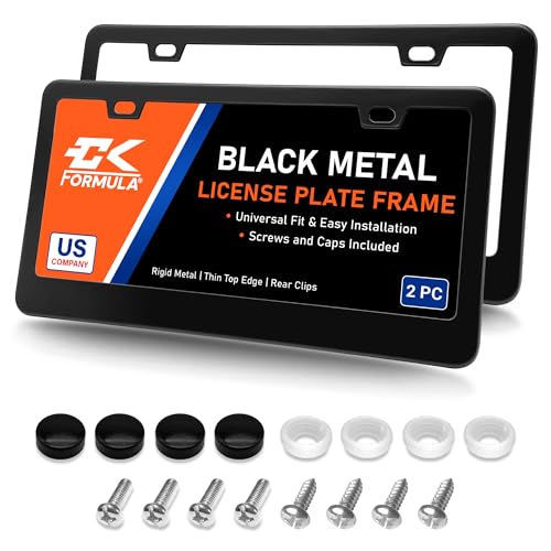 CK FORMULA Premium Matte Black Stainless Steel License Plate Frames – 2-Pack, Rust-Proof, Rattle-Free, Weather-Resistant, Universal Fit for Front & Rear – Slim Top & Wide Bottom Design with Screw Covers - Image 1