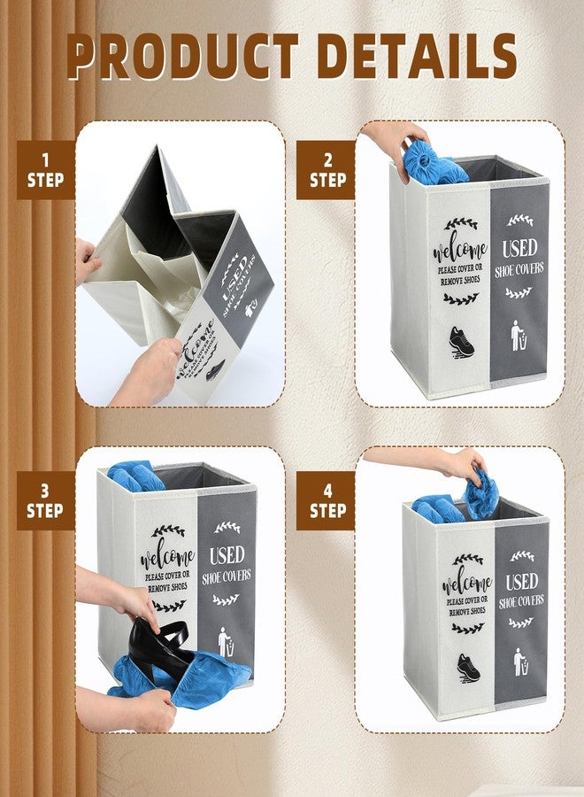 Singhoow Shoe Cover Box Dispenser Foldable Storage Bin Holder with Used Shoe Covers and Welcome Please or Remove Sign for Open House Supplies(Beige, Gray) - Image 3